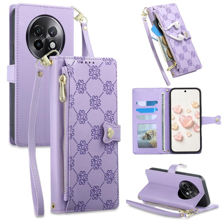 Zipper Wallet Heart Buckle Vegan Leather Phone Case with Wrist Strap — view 36