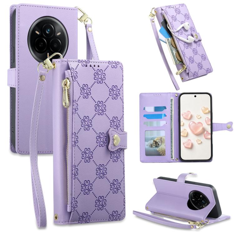 Zipper Wallet Heart Buckle Vegan Leather Phone Case with Wrist Strap — view 18