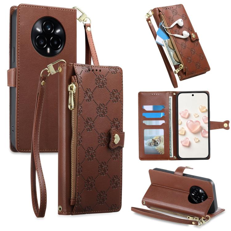 Zipper Wallet Heart Buckle Vegan Leather Phone Case with Wrist Strap — Lake Blue