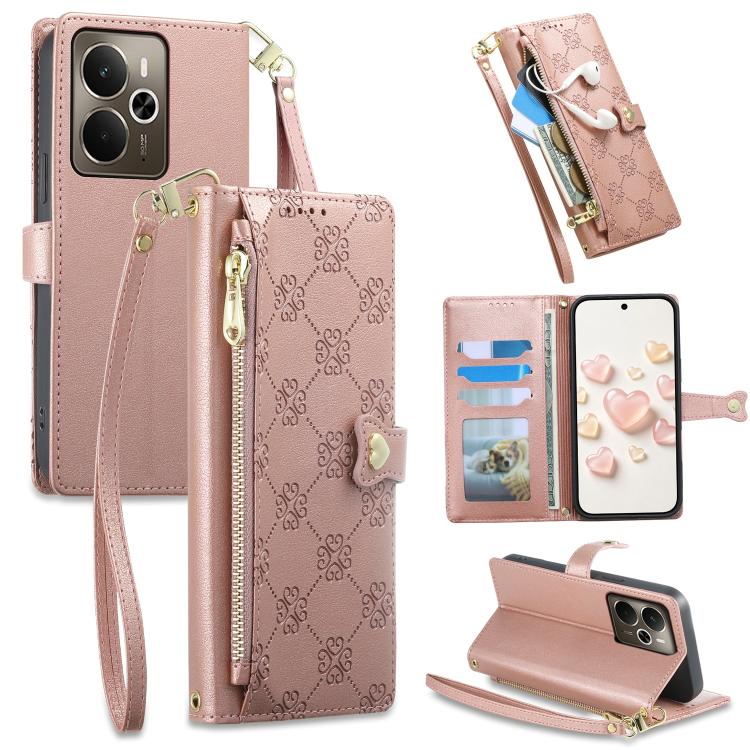 Zipper Wallet Heart Buckle Vegan Leather Phone Case with Wrist Strap — view 64