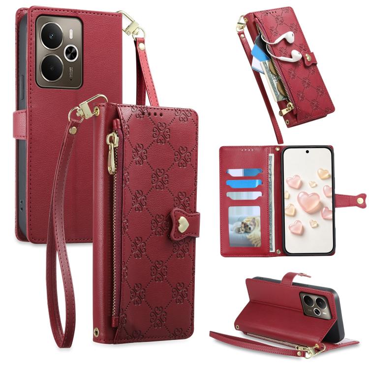 Zipper Wallet Heart Buckle Vegan Leather Phone Case with Wrist Strap — view 65