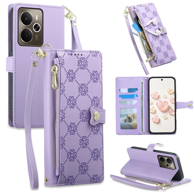 Zipper Wallet Heart Buckle Vegan Leather Phone Case with Wrist Strap — view 66