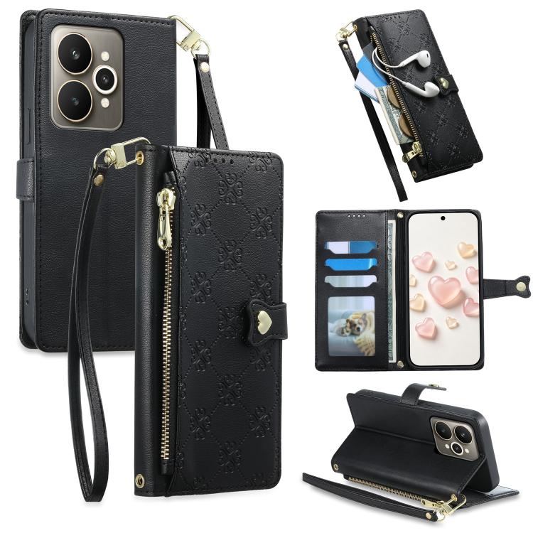 Zipper Wallet Heart Buckle Vegan Leather Phone Case with Wrist Strap — view 56