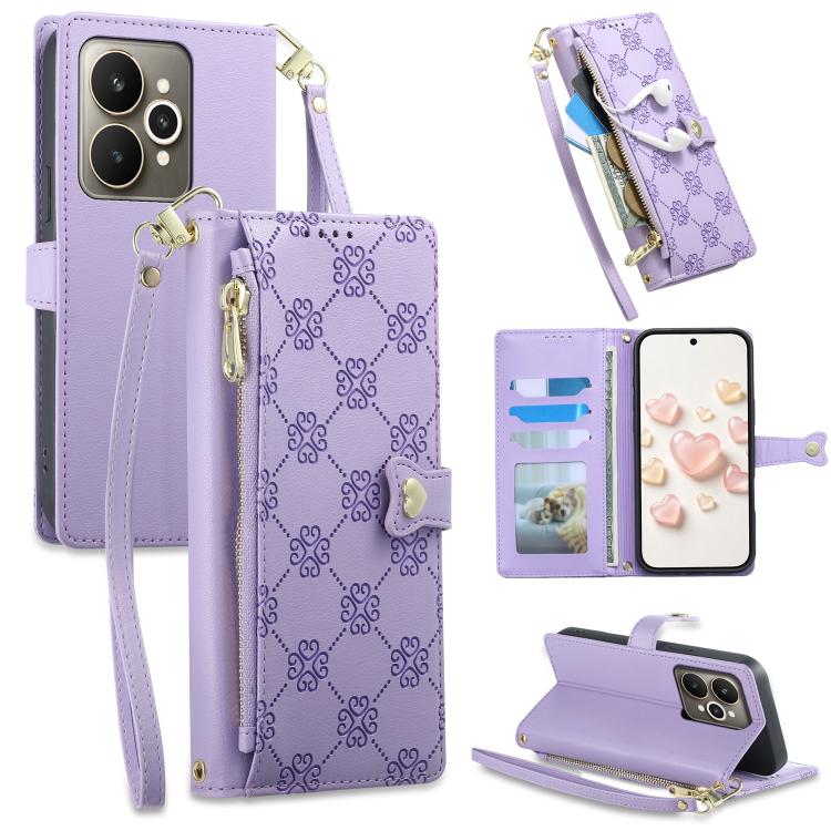 Zipper Wallet Heart Buckle Vegan Leather Phone Case with Wrist Strap — view 60