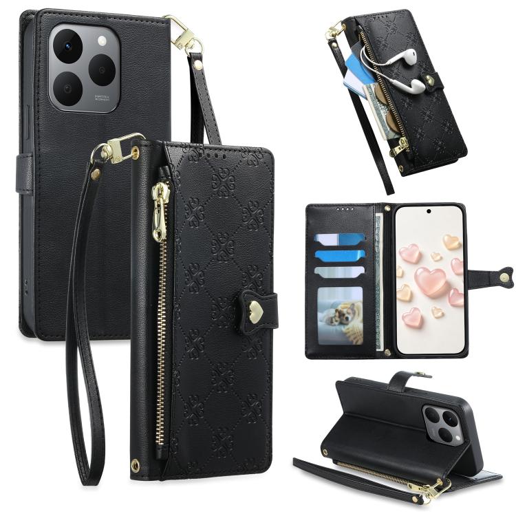 Zipper Wallet Heart Buckle Vegan Leather Phone Case with Wrist Strap — view 50