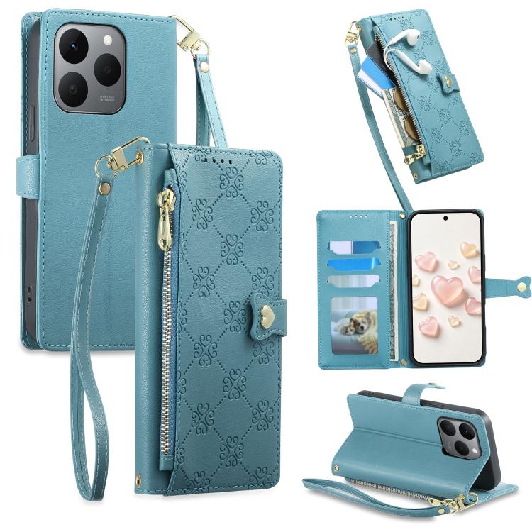 Zipper Wallet Heart Buckle Vegan Leather Phone Case with Wrist Strap — view 51