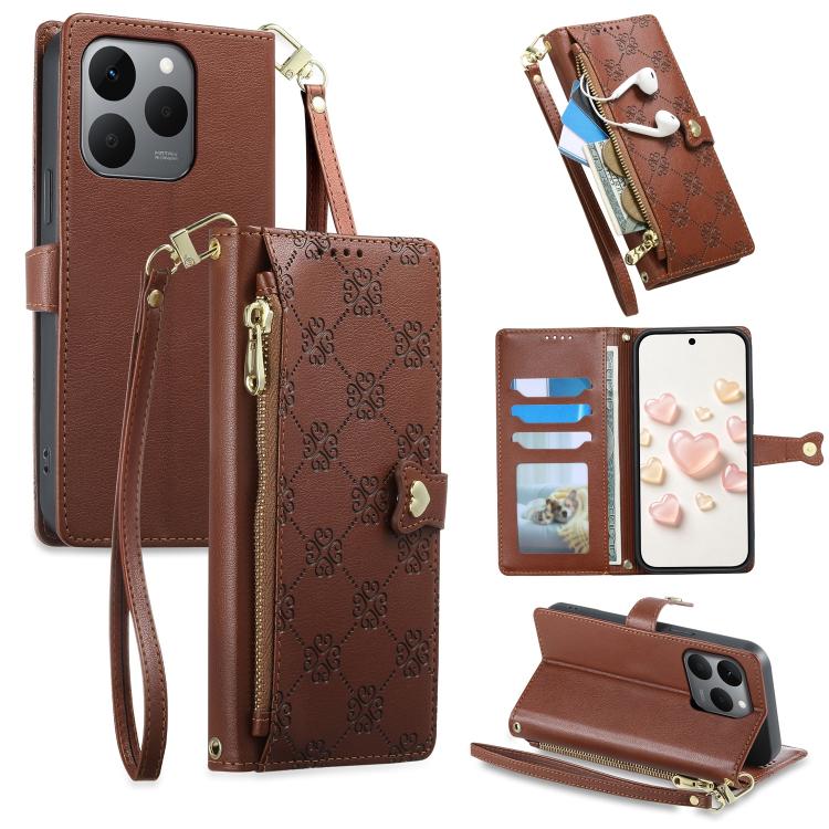 Zipper Wallet Heart Buckle Vegan Leather Phone Case with Wrist Strap — view 55