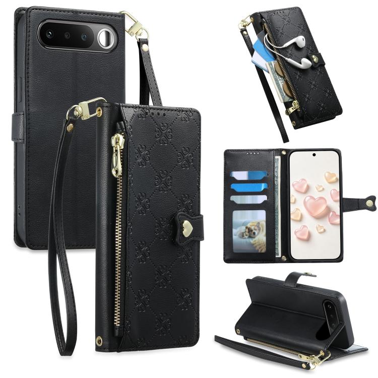 Zipper Wallet Heart Buckle Vegan Leather Phone Case with Wrist Strap — view 26