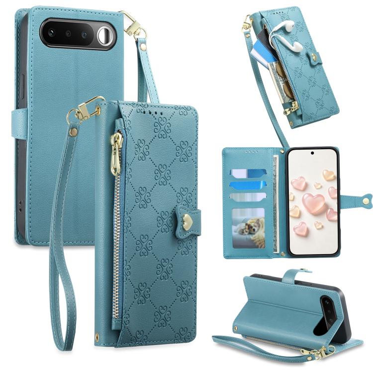 Zipper Wallet Heart Buckle Vegan Leather Phone Case with Wrist Strap — view 27
