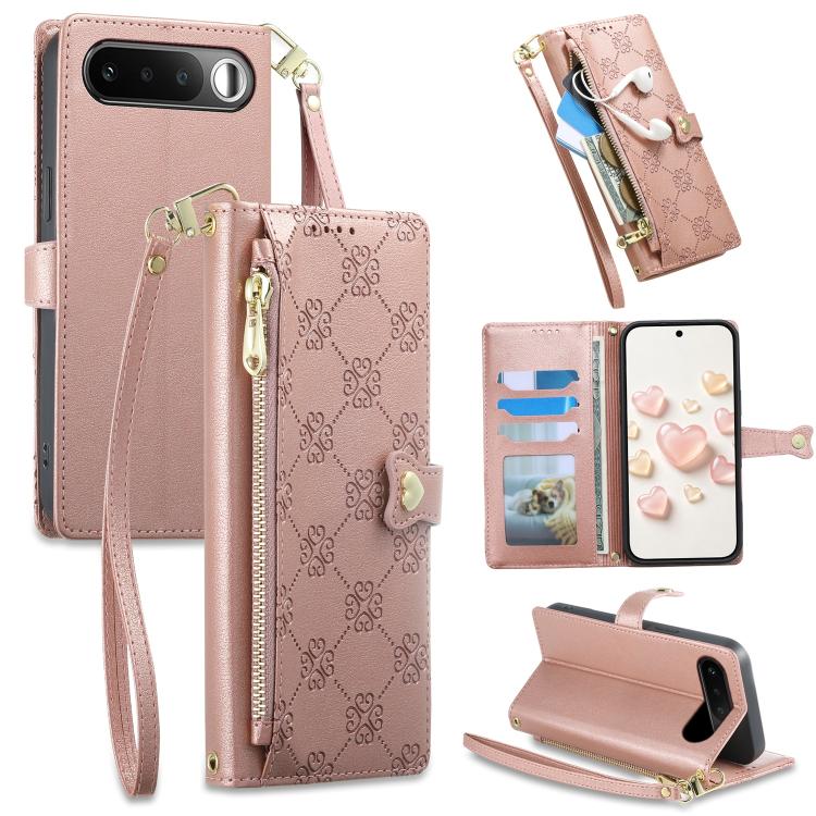 Zipper Wallet Heart Buckle Vegan Leather Phone Case with Wrist Strap — view 28