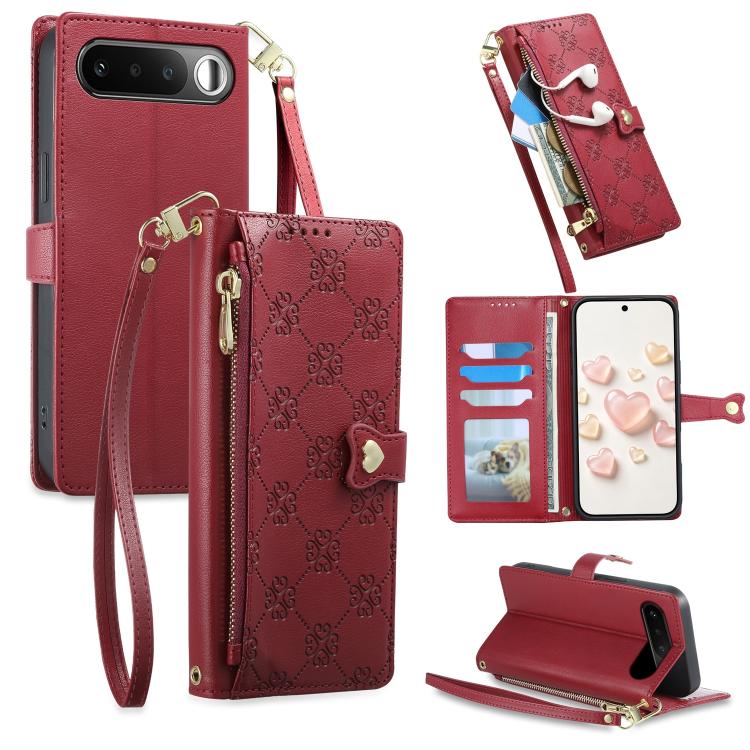 Zipper Wallet Heart Buckle Vegan Leather Phone Case with Wrist Strap — view 29