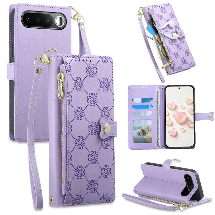 Zipper Wallet Heart Buckle Vegan Leather Phone Case with Wrist Strap — view 30