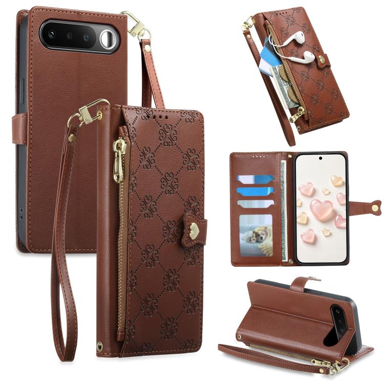 Zipper Wallet Heart Buckle Vegan Leather Phone Case with Wrist Strap — view 31