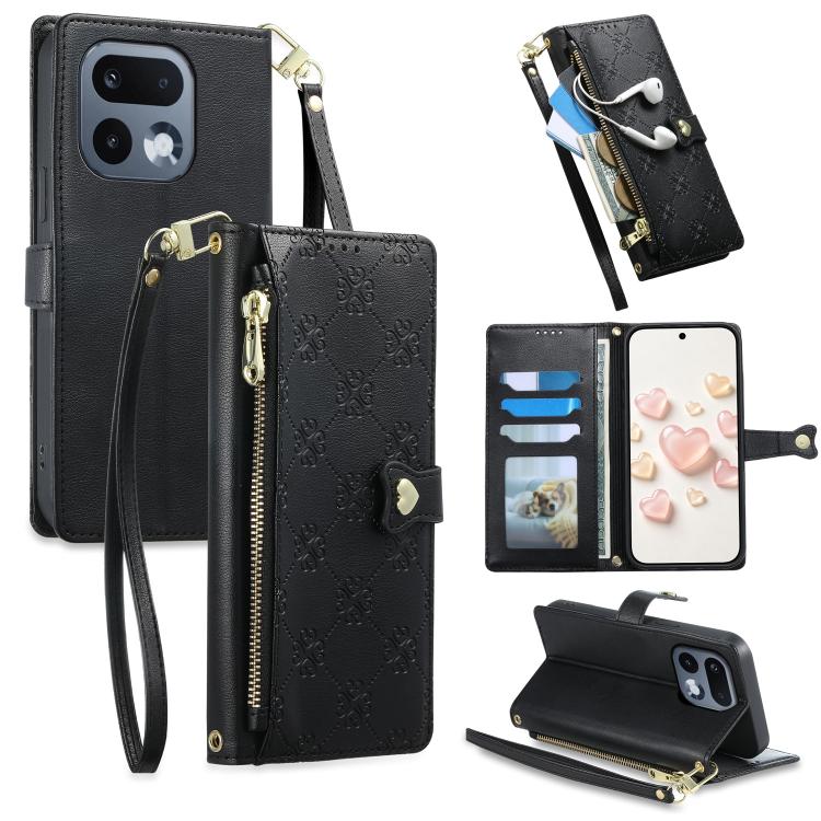 Zipper Wallet Heart Buckle Vegan Leather Phone Case with Wrist Strap — view 38