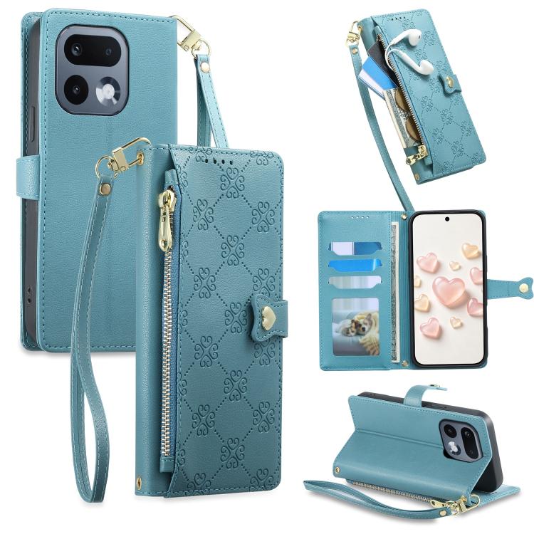 Zipper Wallet Heart Buckle Vegan Leather Phone Case with Wrist Strap — view 39
