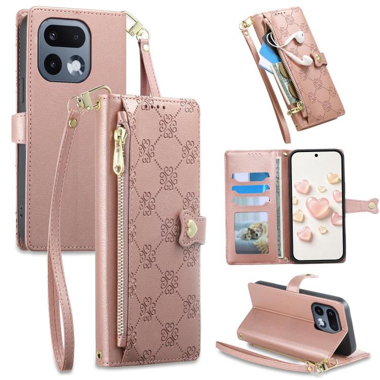 Zipper Wallet Heart Buckle Vegan Leather Phone Case with Wrist Strap — view 40