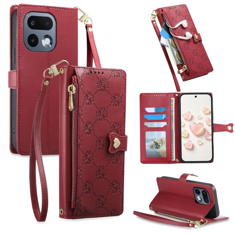 Zipper Wallet Heart Buckle Vegan Leather Phone Case with Wrist Strap — view 41