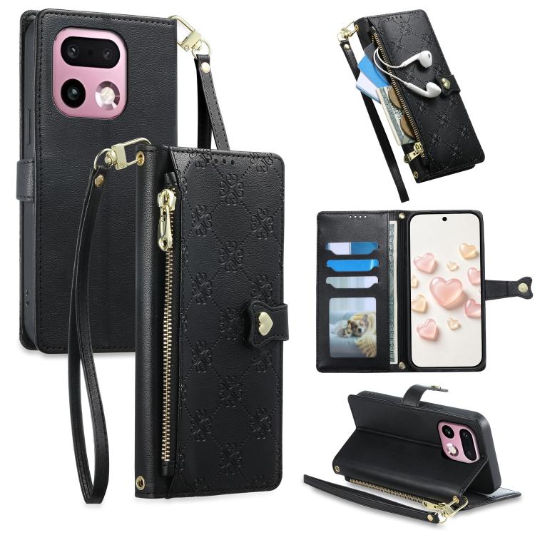 Zipper Wallet Heart Buckle Vegan Leather Phone Case with Wrist Strap — view 32