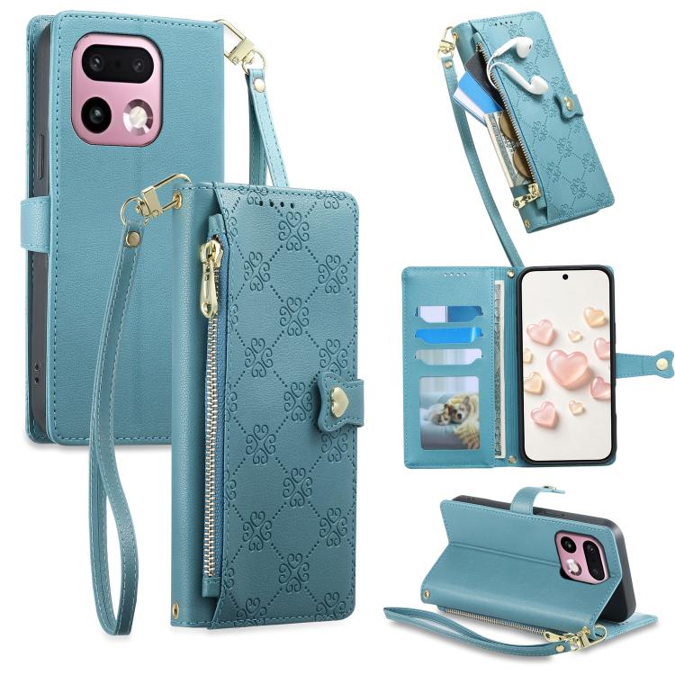 Zipper Wallet Heart Buckle Vegan Leather Phone Case with Wrist Strap — view 33
