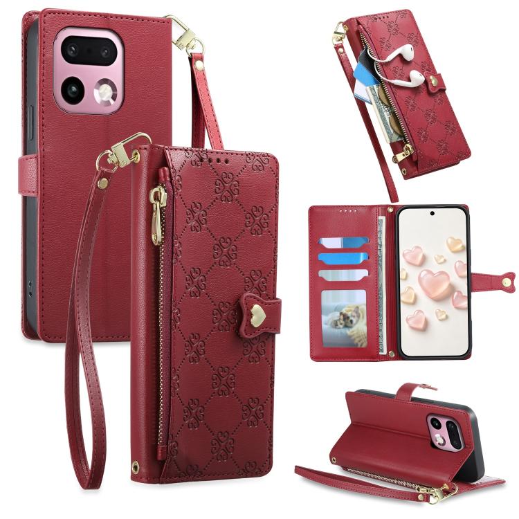 Zipper Wallet Heart Buckle Vegan Leather Phone Case with Wrist Strap — view 35