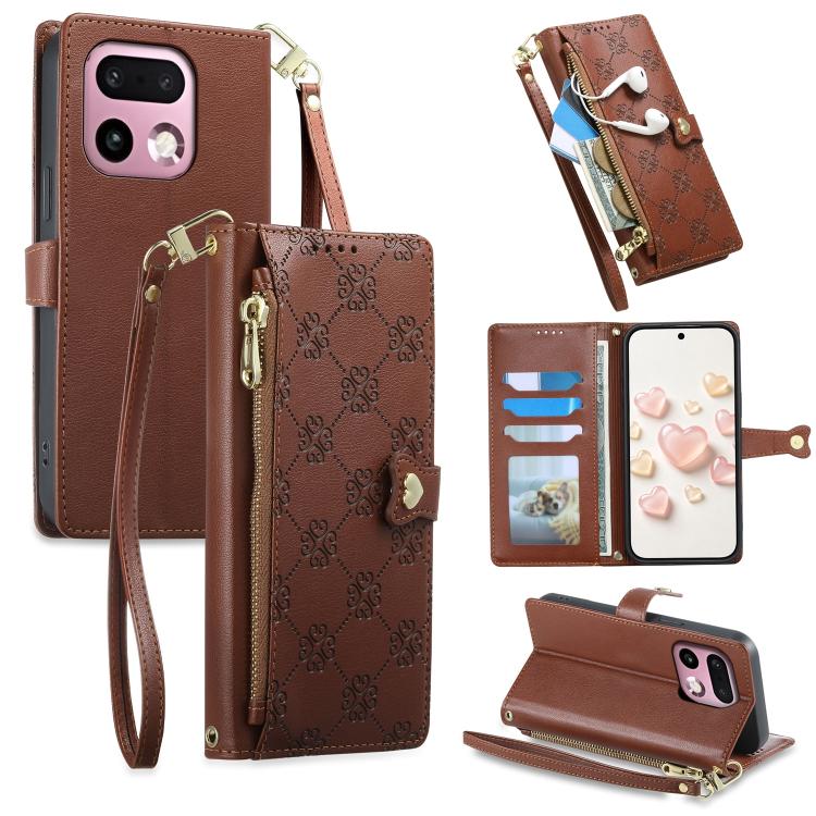 Zipper Wallet Heart Buckle Vegan Leather Phone Case with Wrist Strap — view 37