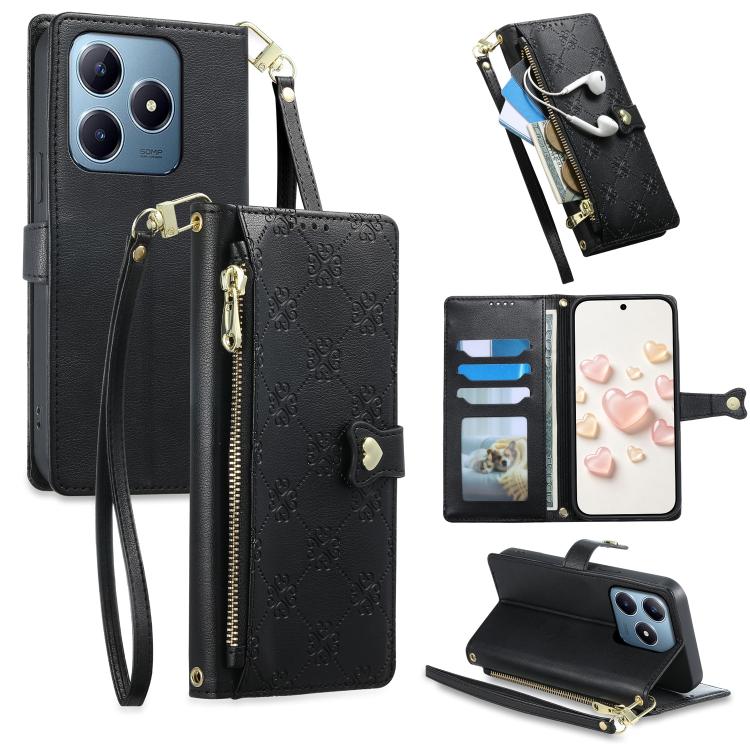 Zipper Wallet Heart Buckle Vegan Leather Phone Case with Wrist Strap — view 26