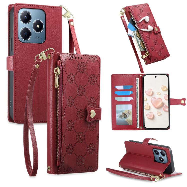 Zipper Wallet Heart Buckle Vegan Leather Phone Case with Wrist Strap — view 29