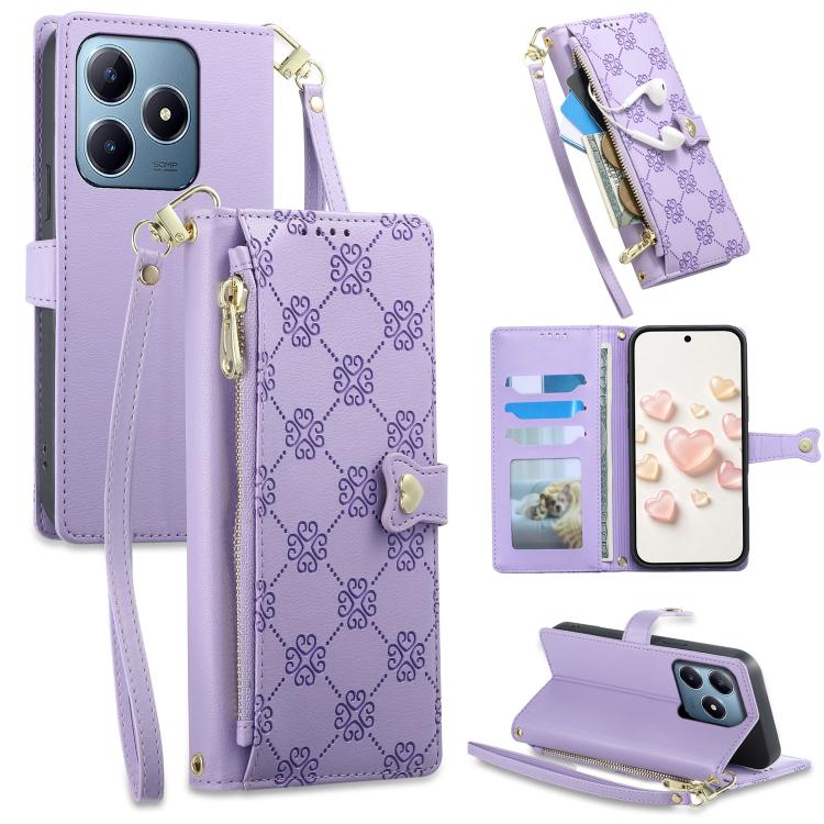 Zipper Wallet Heart Buckle Vegan Leather Phone Case with Wrist Strap — view 30