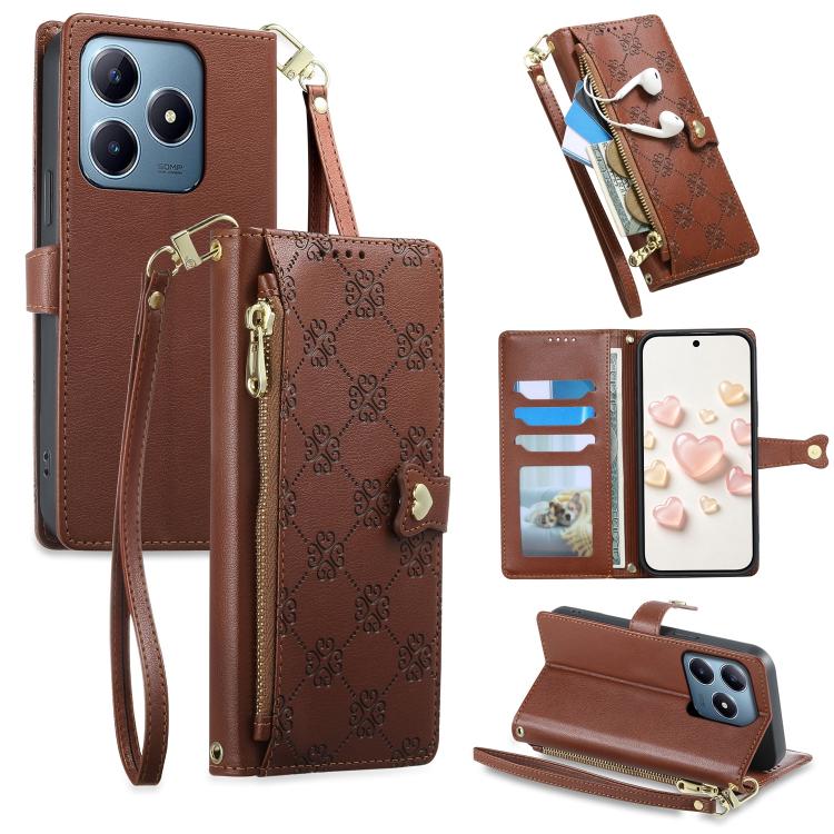 Zipper Wallet Heart Buckle Vegan Leather Phone Case with Wrist Strap — view 31