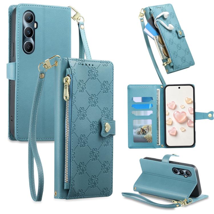 Zipper Wallet Heart Buckle Vegan Leather Phone Case with Wrist Strap — view 15