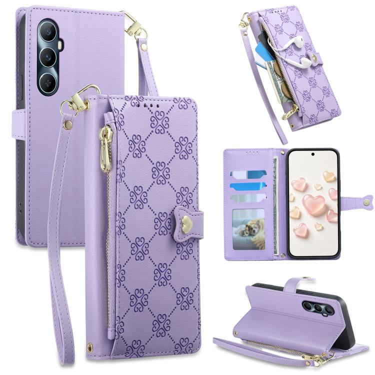 Zipper Wallet Heart Buckle Vegan Leather Phone Case with Wrist Strap — view 18