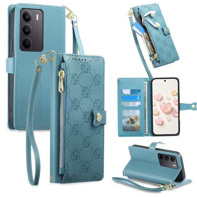 Zipper Wallet Heart Buckle Vegan Leather Phone Case with Wrist Strap — view 21