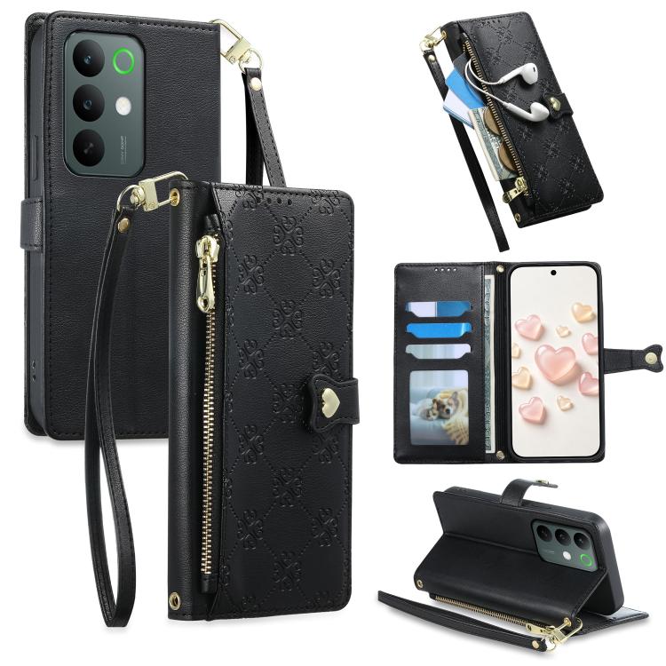 Zipper Wallet Heart Buckle Vegan Leather Phone Case with Wrist Strap — view 20