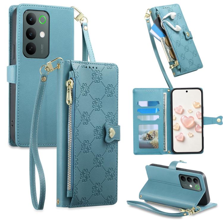 Zipper Wallet Heart Buckle Vegan Leather Phone Case with Wrist Strap — view 21