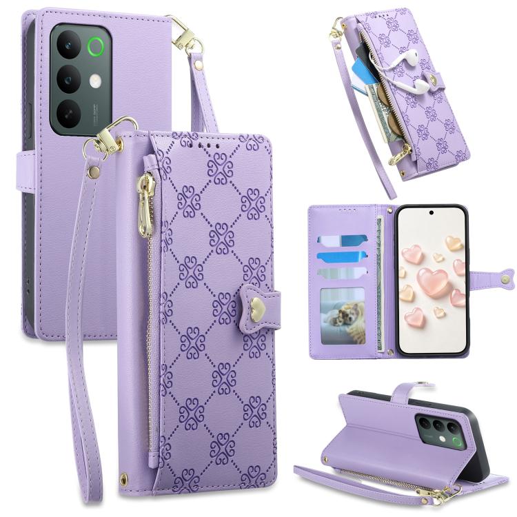 Zipper Wallet Heart Buckle Vegan Leather Phone Case with Wrist Strap — view 24