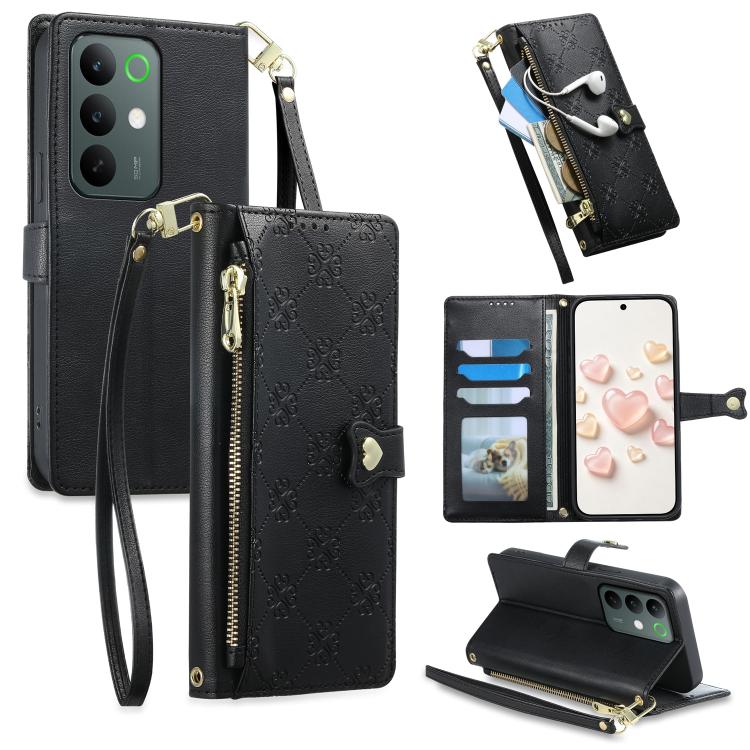 Zipper Wallet Heart Buckle Vegan Leather Phone Case with Wrist Strap — view 44