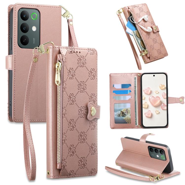 Zipper Wallet Heart Buckle Vegan Leather Phone Case with Wrist Strap — view 46