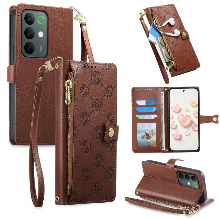 Zipper Wallet Heart Buckle Vegan Leather Phone Case with Wrist Strap — view 49