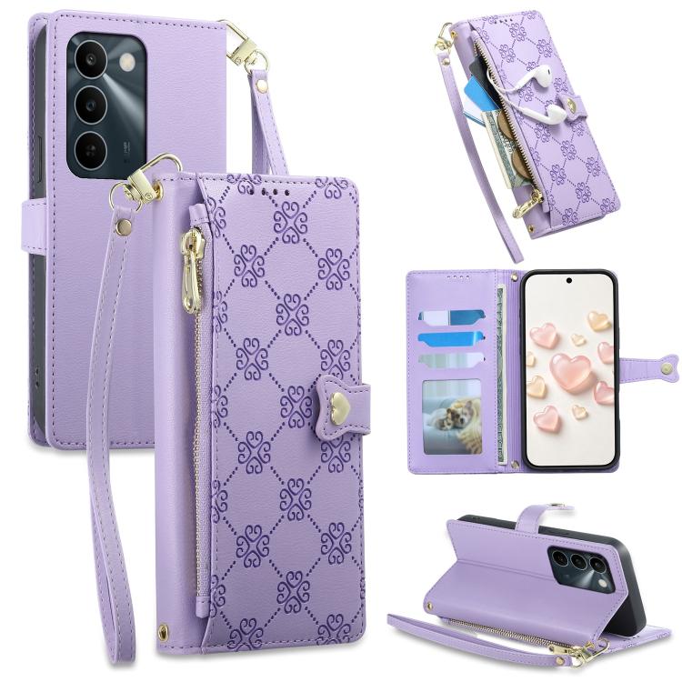 Zipper Wallet Heart Buckle Vegan Leather Phone Case with Wrist Strap — view 18