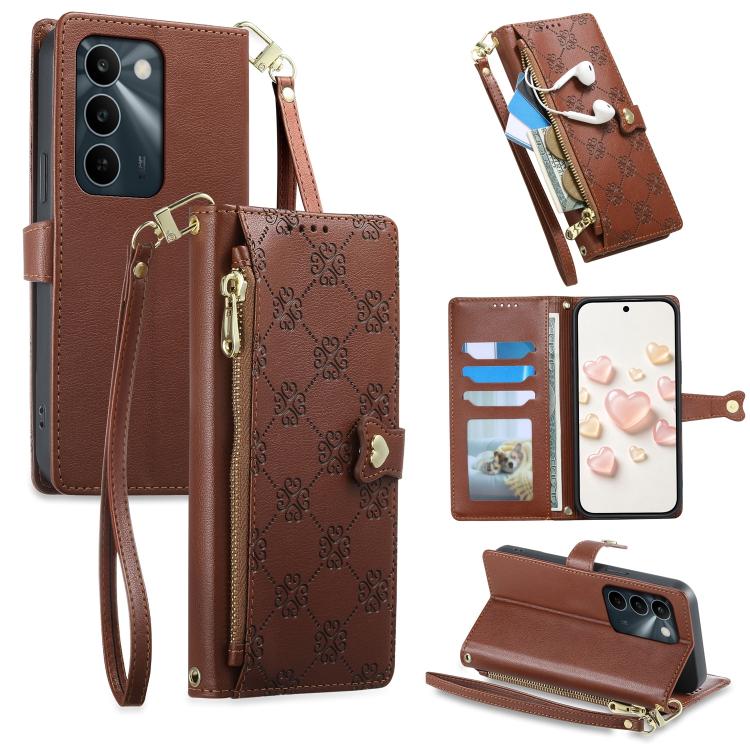 Zipper Wallet Heart Buckle Vegan Leather Phone Case with Wrist Strap — view 19