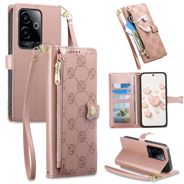 Zipper Wallet Heart Buckle Vegan Leather Phone Case with Wrist Strap — view 58