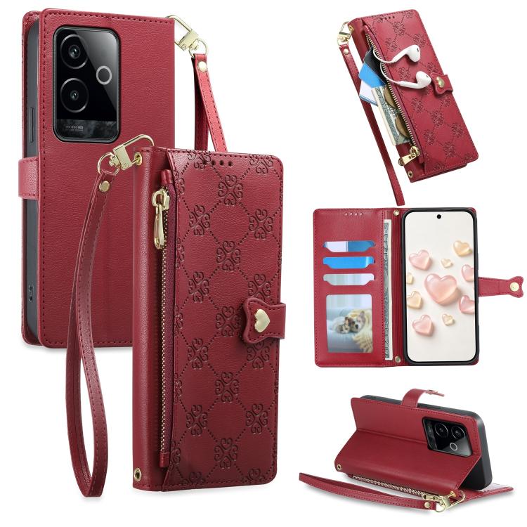 Zipper Wallet Heart Buckle Vegan Leather Phone Case with Wrist Strap — view 59