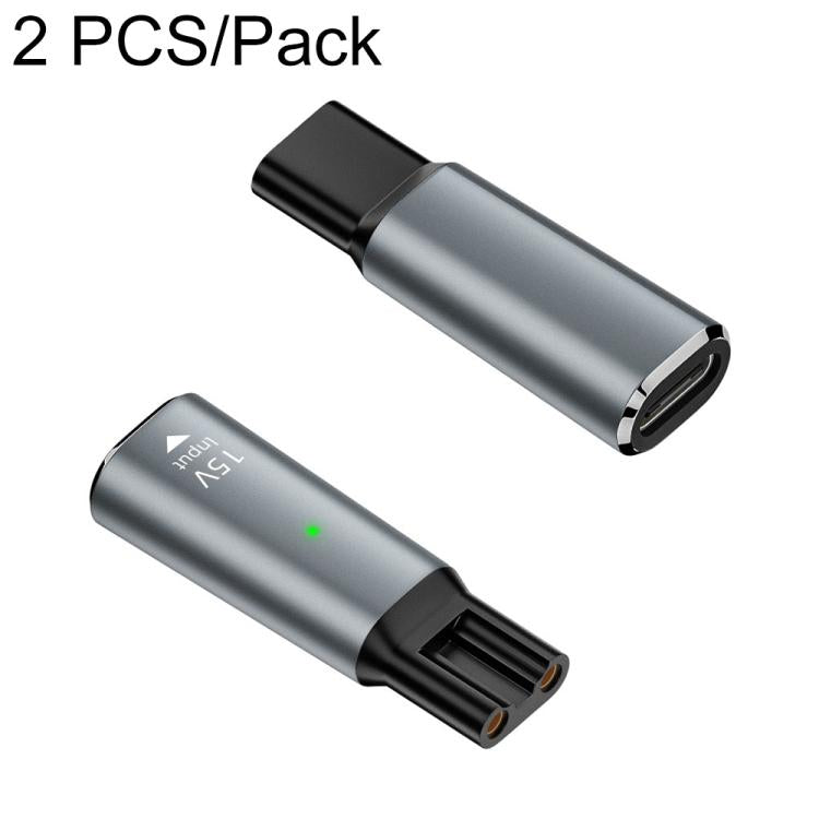 2 PCS/Pack 15V Type-C Shaver Charger Adapter For Philips Norelco 7000 Series — Black