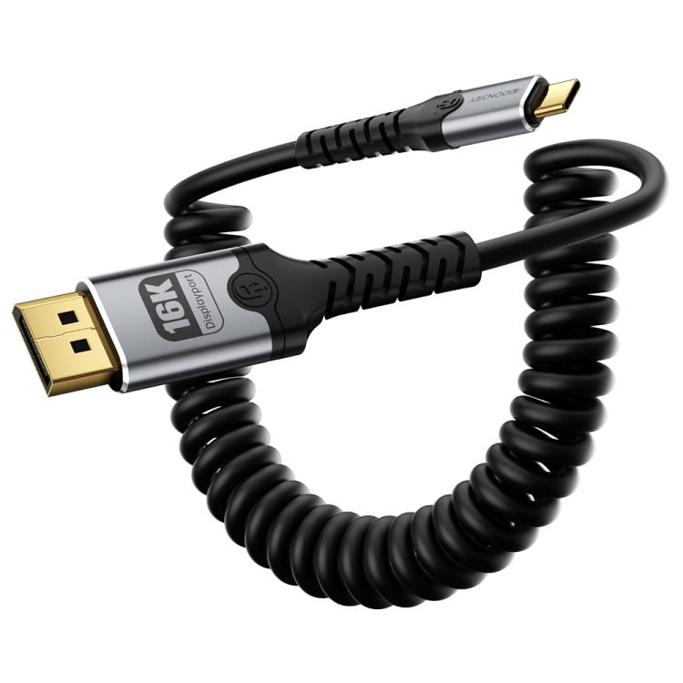 DOONJIEY Type-C to DisplayPort 2.1 Ultra HD 16K 60Hz Audio & Video Mirroring Coiled Cable