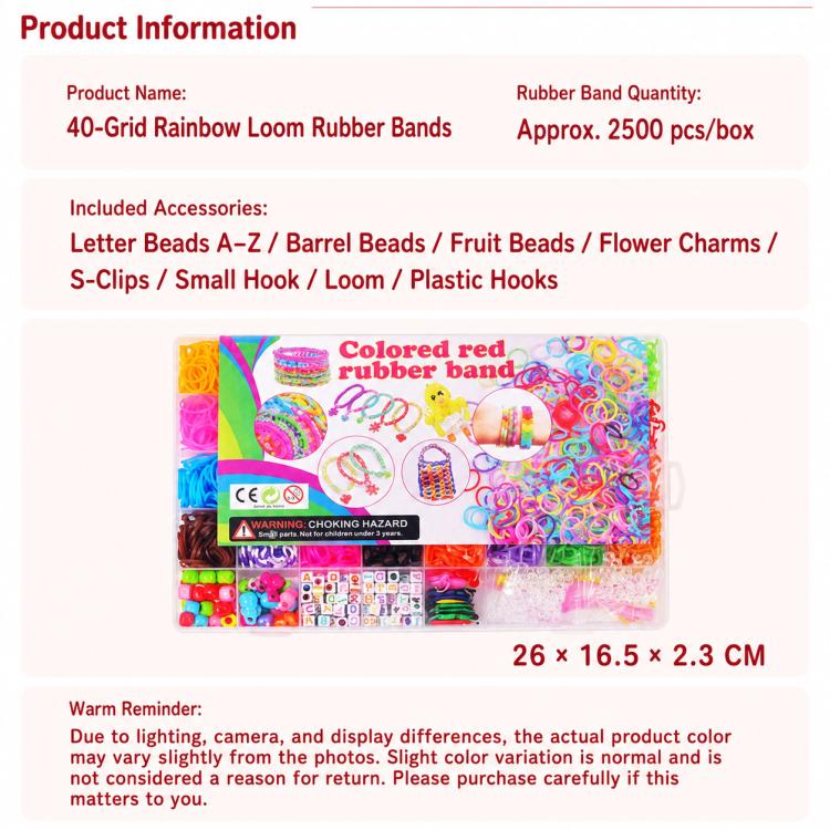 Rainbow Rubber Bands DIY Craft Bracelet Making Kit, 2500 PCS/Box 40-grid — view 4