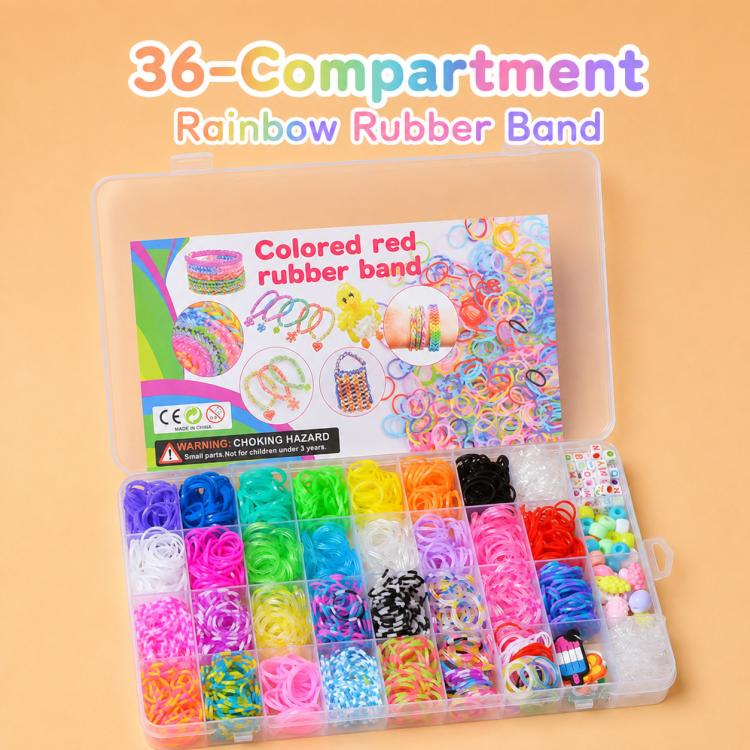 Rainbow Rubber Bands DIY Craft Bracelet Making Kit, 1600 PCS/Box 36-grid