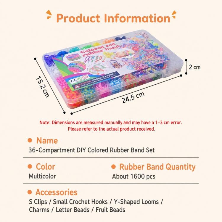 Rainbow Rubber Bands DIY Craft Bracelet Making Kit, 1600 PCS/Box 36-grid