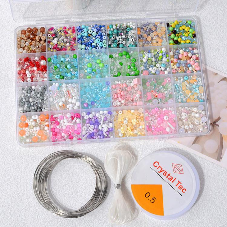 Children DIY Mixed-Color Beaded Bracelet Kit Random Color Delivery — 12-grid