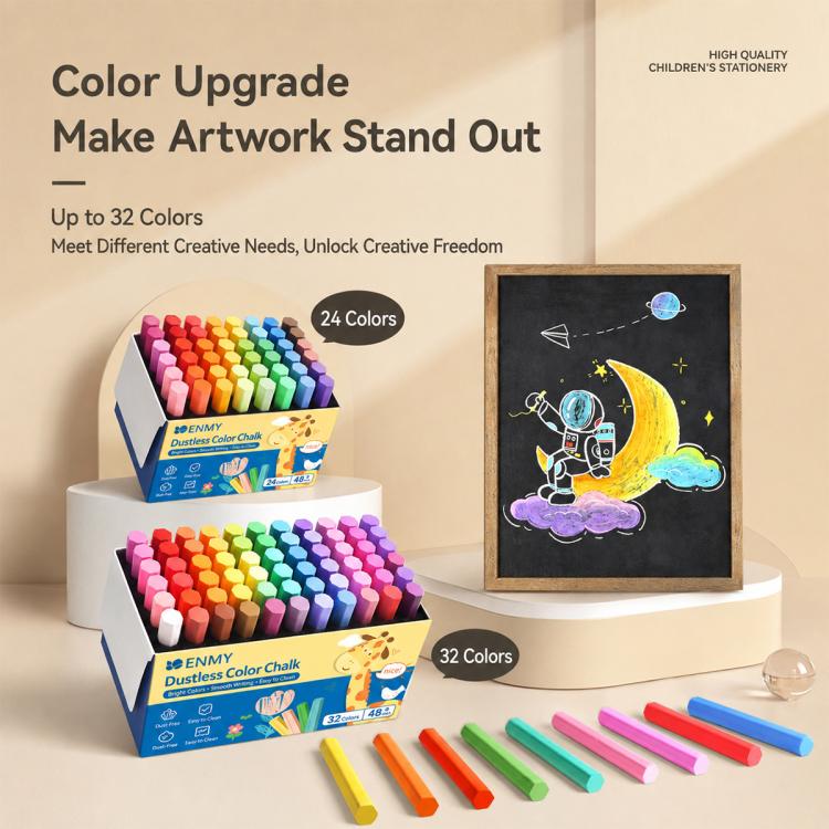 ENMY Dust-Reduced Colored Chalk for Blackboard, Drawing, Doodling