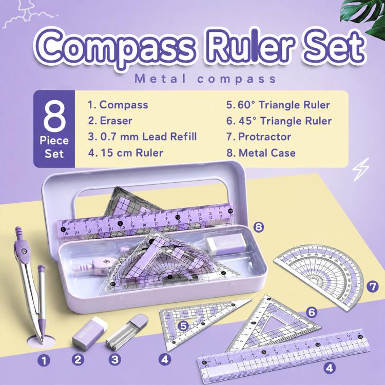 8PCS / Set Anti-myopia Compass and Ruler Set For Students — view 5